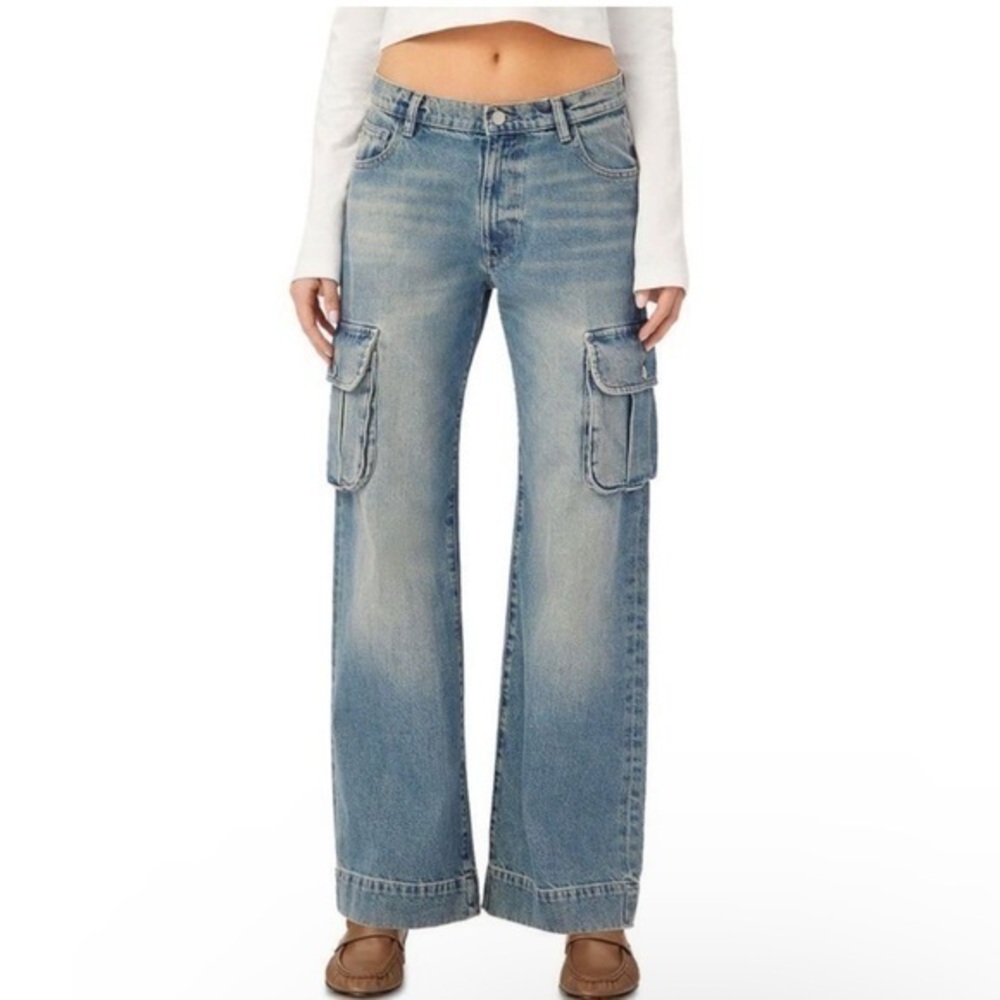 DL1961 ZOIE Low Rise Wide Leg Cargo Jeans Denim Pants Blue Size 29